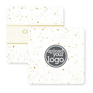 Gold Drip Coaster 3-1/2" Round Corner Square - White