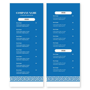 Keys to the Diner Menu 4-1/4"x11" Rectangle Vertical - Blue
