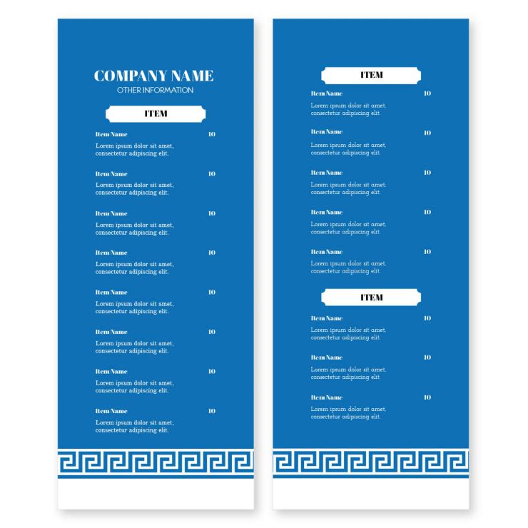 Keys to the Diner Menu 4-1/4"x11" Rectangle Vertical