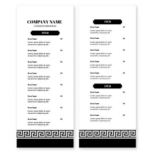 Keys to the Diner Menu 4-1/4"x11" Rectangle Vertical - Black