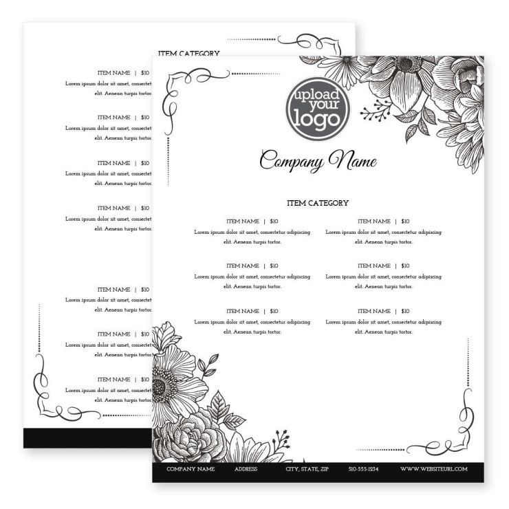 Garden Cafe Menu 8-1/2"x11" Rectangle Vertical - Black
