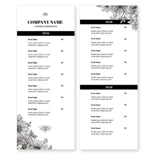 Garden Cafe Menu 4-1/4"x11" Rectangle Vertical - Black