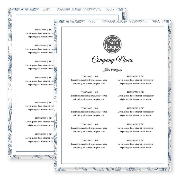 Elegant Endive Menu 8-1/2"x11" Rectangle Vertical