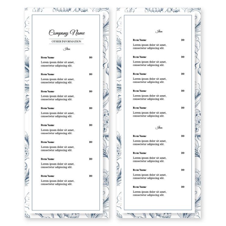 Elegant Endive Menu 4-1/4"x11" Rectangle Vertical - Venice Blue