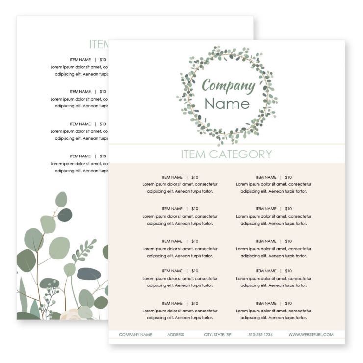 Eucalyptus Rose Menu 8-1/2"x11" Rectangle Vertical