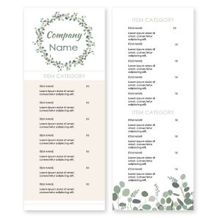 Eucalyptus Rose Menu 4-1/4"x11" Rectangle Vertical - Wheat