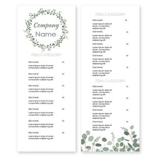 Eucalyptus Rose Menu 4-1/4"x11" Rectangle Vertical - White