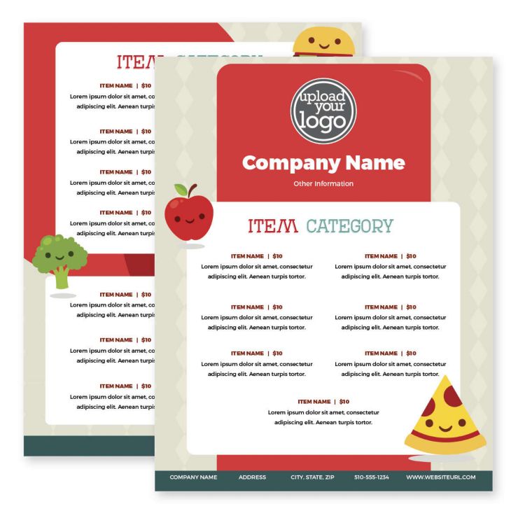 Fun Eats Menu 8-1/2"x11" Rectangle Vertical - Red