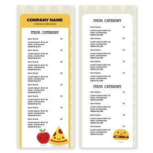 Fun Eats Menu 4-1/4"x11" Rectangle Vertical - School Bus Yellow