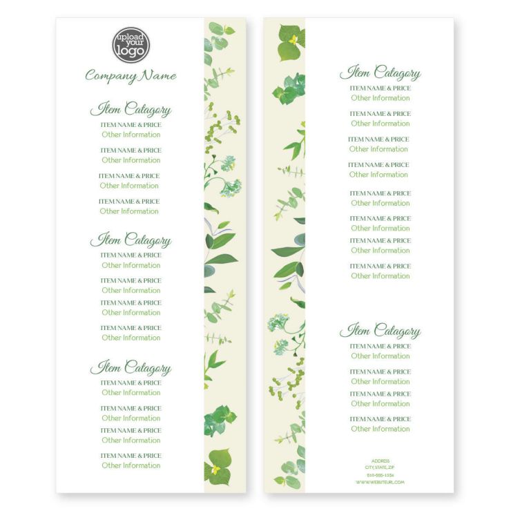 Botanical Life Menu 4-1/4"x11" Rectangle Vertical - White