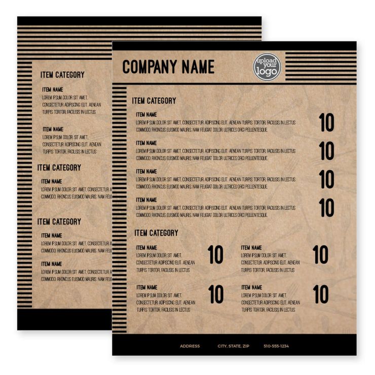 Park and Dine Menu 8-1/2"x11" Rectangle Vertical - Black