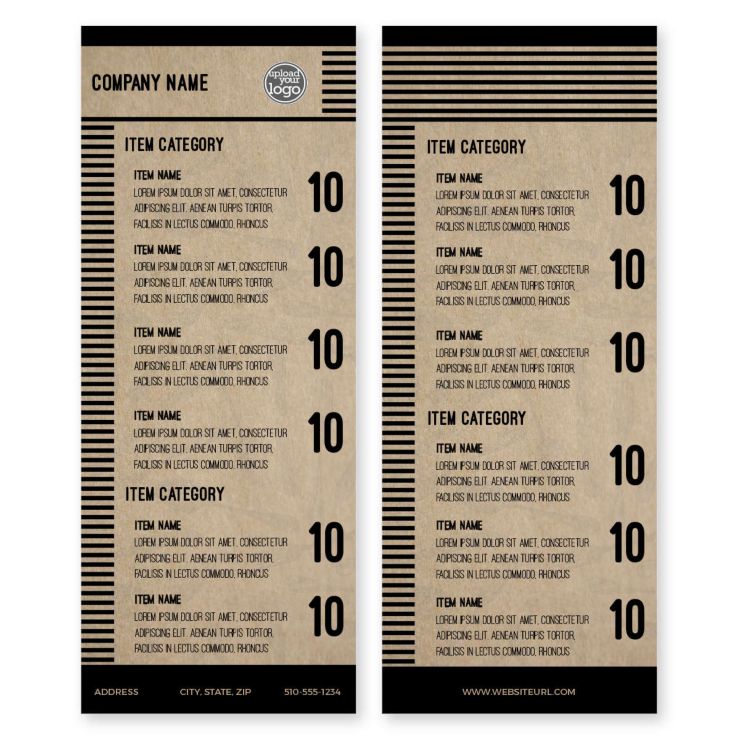 Park and Dine Menu 4-1/4"x11" Rectangle Vertical - Black