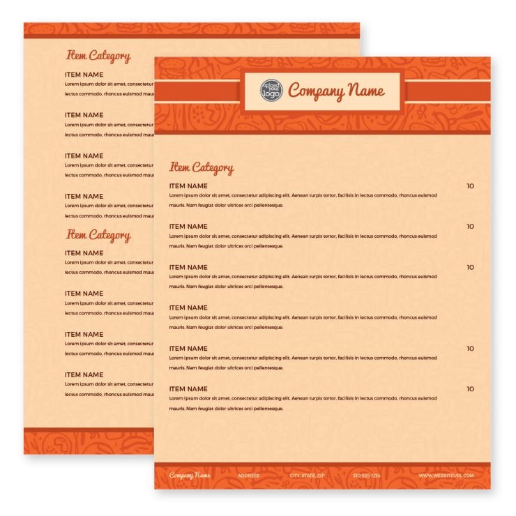 Diner Dance Menu 8-1/2"x11" Rectangle Vertical - Citrus Orange