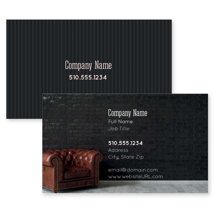 Chair & Sofa Business Card 2x3-1/2 Rectangle Horizontal - Black
