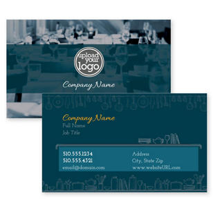 Spoon & Fork Business Card 2x3-1/2 Rectangle Horizontal - Venice Blue