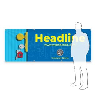Keys to the House Vinyl Banner 3'x8' Rectangle Horizontal - Blue