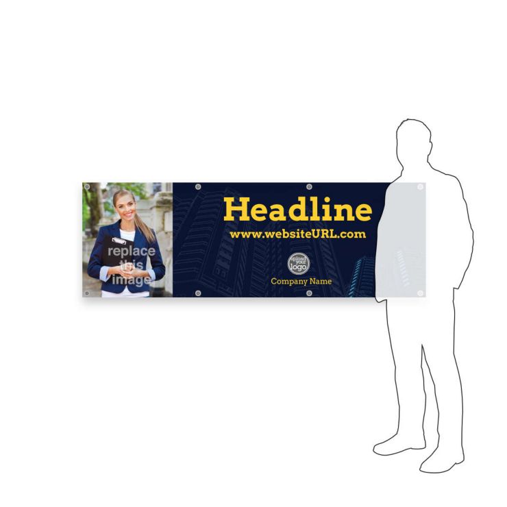 Living in the City Vinyl Banner 2'x6' Rectangle Horizontal - Blue Stratos