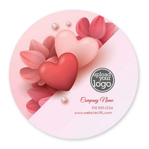 Abstract Heart & Flower Sticker 4x4 Circle - Pomegranate Red