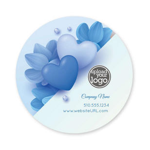 Abstract Heart & Flower Sticker 3x3 Circle - Blue