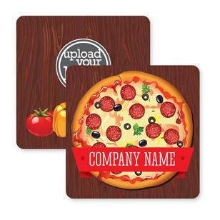 Pizza Time Coaster 3-1/2" Round Corner Square - Red