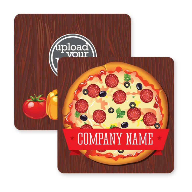 Pizza Time Coaster 3-1/2" Round Corner Square
