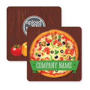 Pizza Time Coaster 3-1/2" Round Corner Square - Green