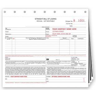 Small Format Bills of Lading with Carbon