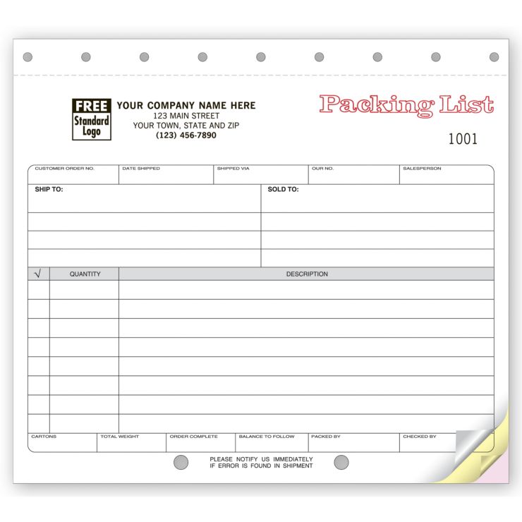 Carbonless, Small Format Packing Lists 2-Part