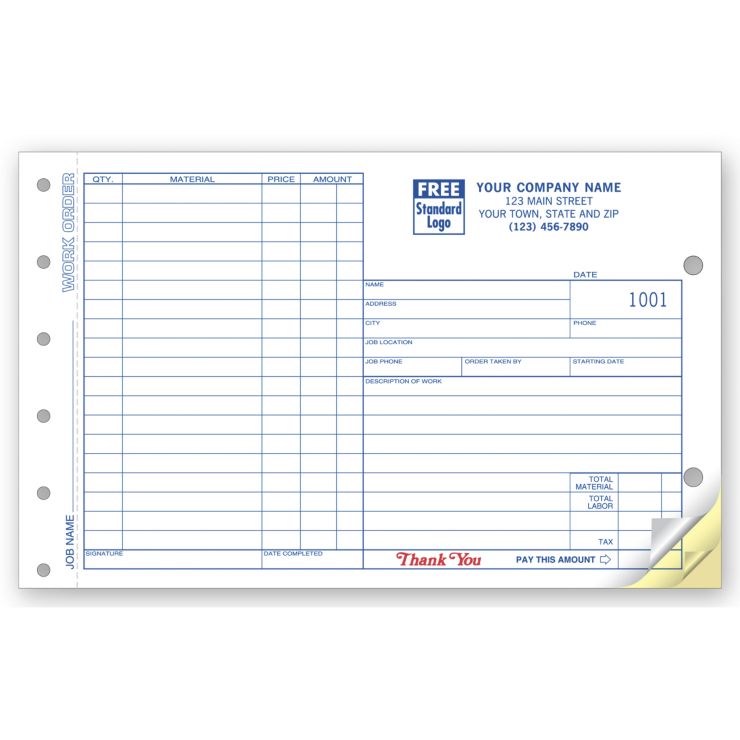 Carbonless Side-Stub Job Work Orders 2-Part