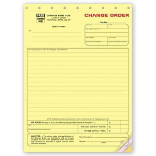 Change Order Form - Contractors - Yellow Carbonless