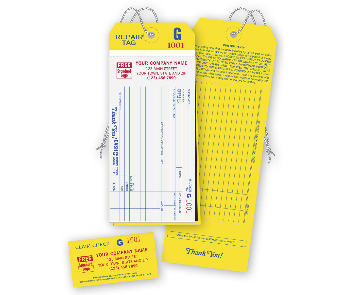4-in-1 Repair Tags w/ Claim Check & Carbons, White
