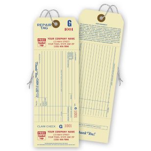 Repair Tags w/ Detachable Claim Check, 1 Part, Manilla