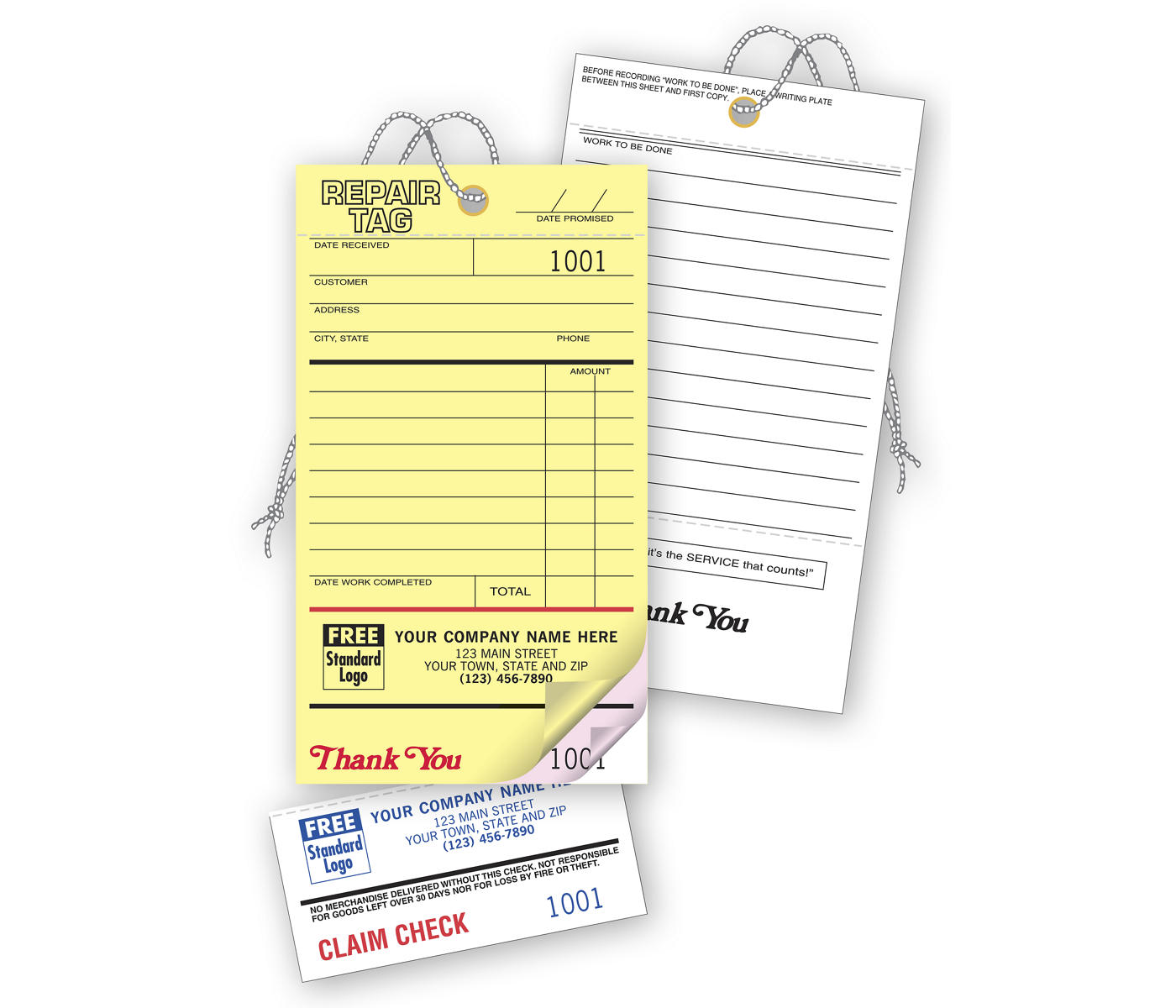 Repair Tags, Invoice w/ Detachable Claim Check