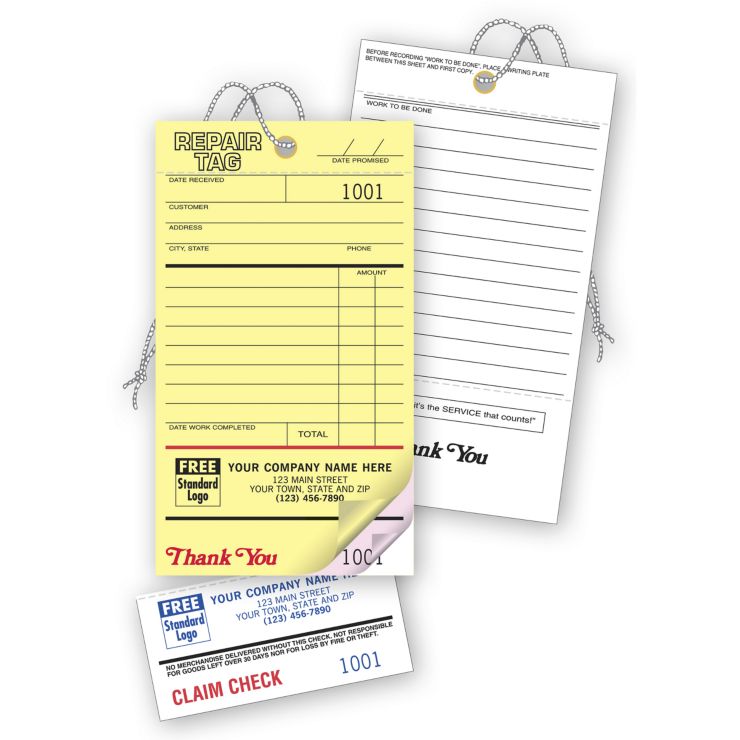 Repair Tags, Invoice w/ Detachable Claim Check 2-Part