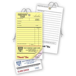 Repair Tags, Invoice w/ Detachable Claim Check 2-Part