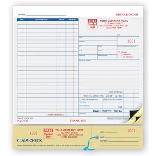 Service Orders, Carbon, Claim Check, Large Format 2-Part