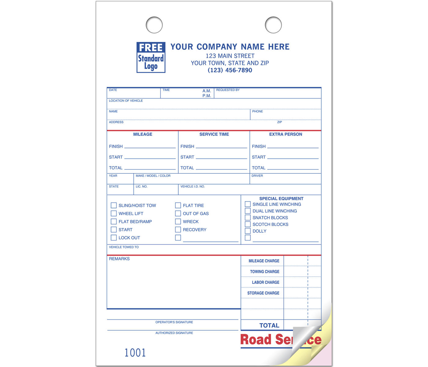 Register Forms, Road Service, Large Format