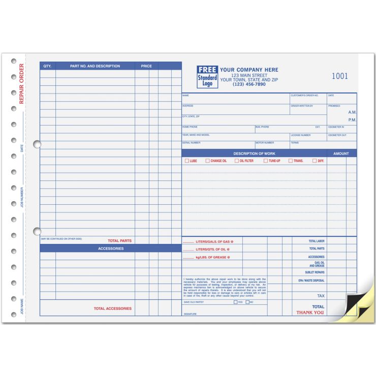Repair Orders, Garage, Carbon, Side-Stub, Large Format