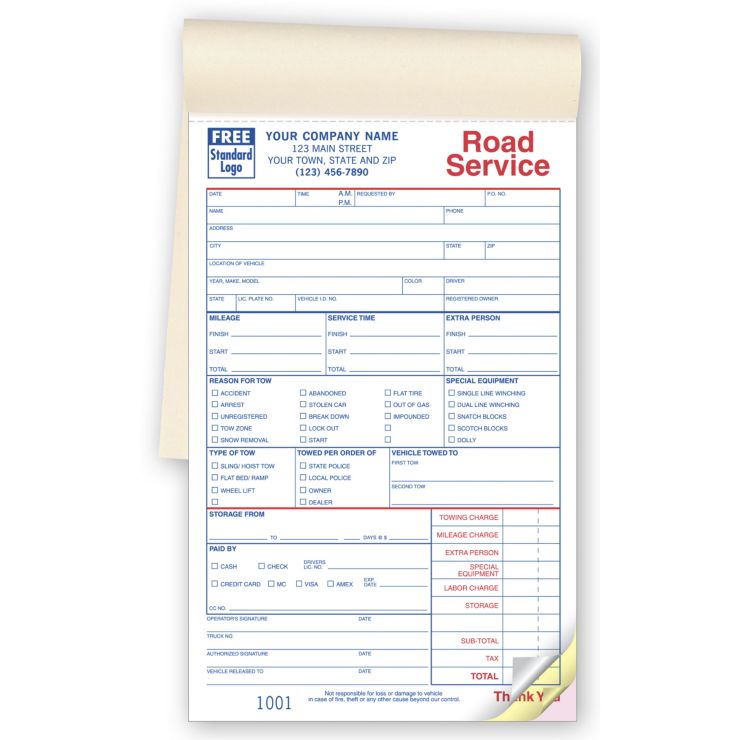 Service Orders, Road/Towing, Booked, Small Format 2-Part