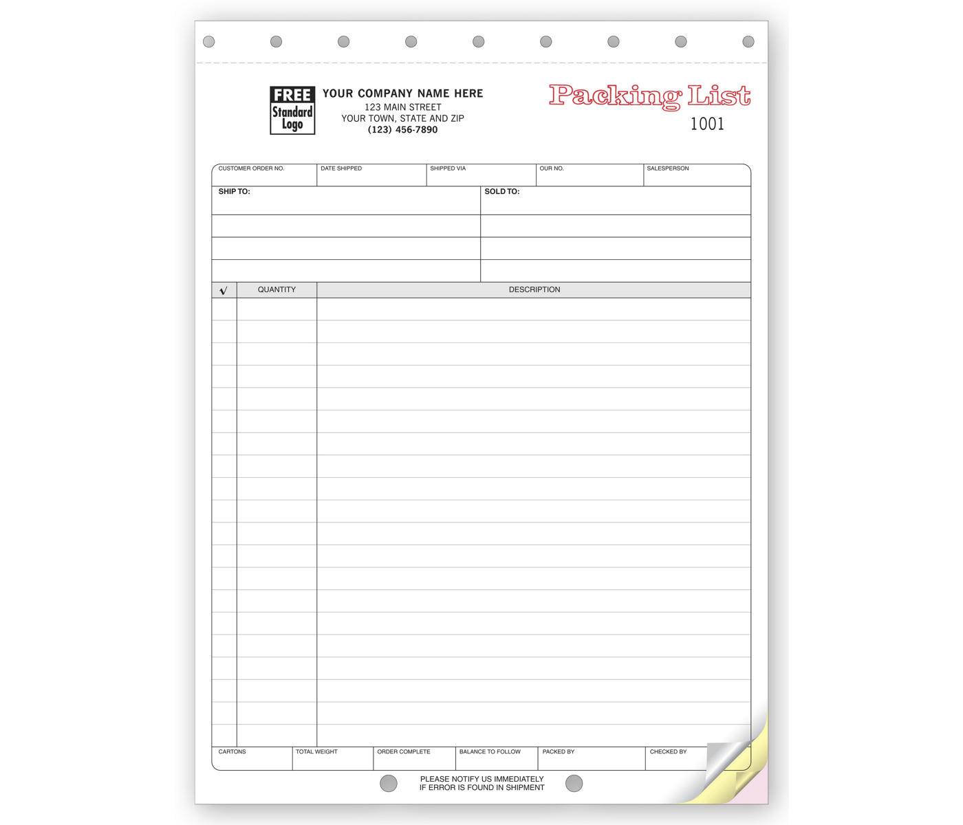 Packing Lists - Large Carbonless