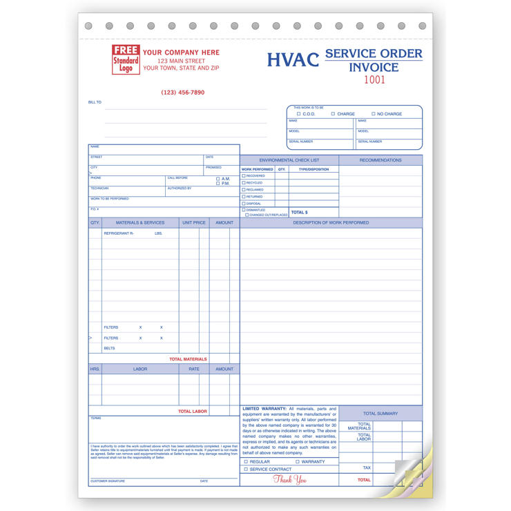 Service Orders, HVAC, Large Format