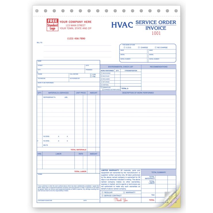 Service Orders, HVAC, Large Format 3-Part