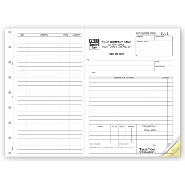 Work Orders, Side-Stub, Carbonless, Large Format 2-Part