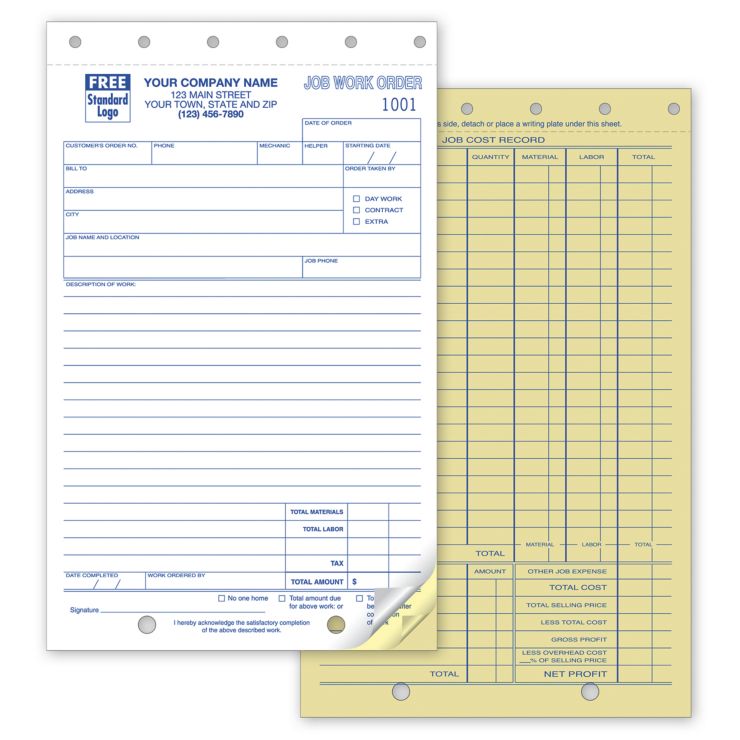 Work Orders, Job, Carbonless, Small Format 2-Part