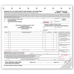 Bills of Lading - Small Carbonless 3-Part