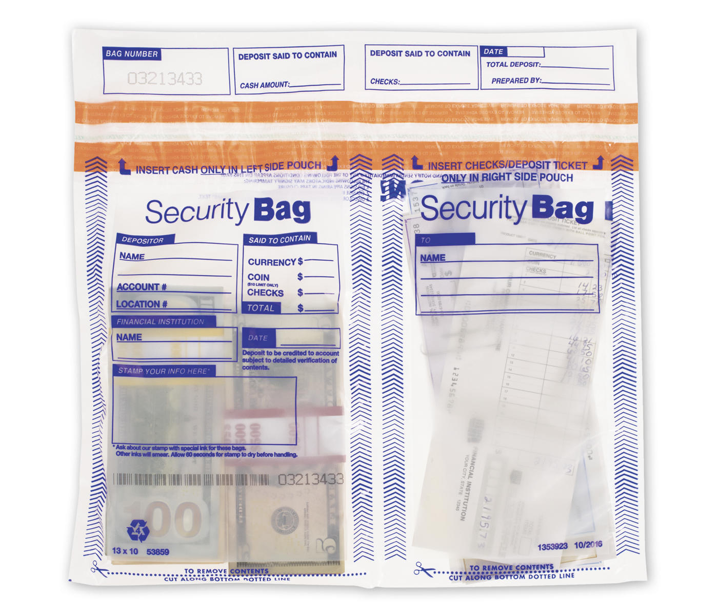 13x10.5" Side x Side Dual Pocket Deposit Bag, Clear