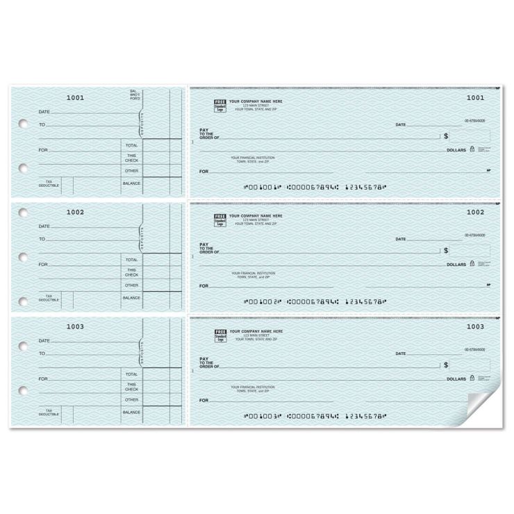 Side-Tear 3 to a page manual business checks 1-Part