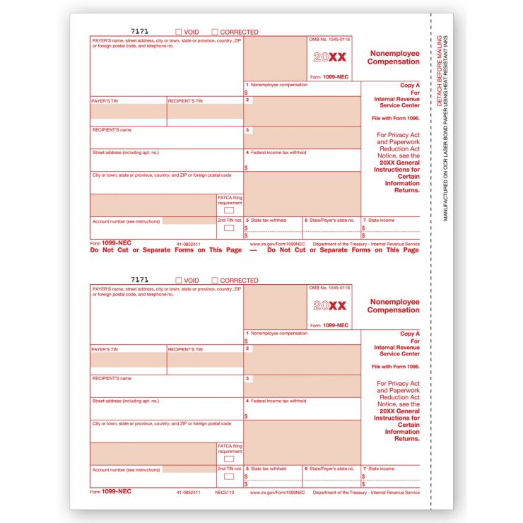1099 NEC FED Copy A Cut Sheet