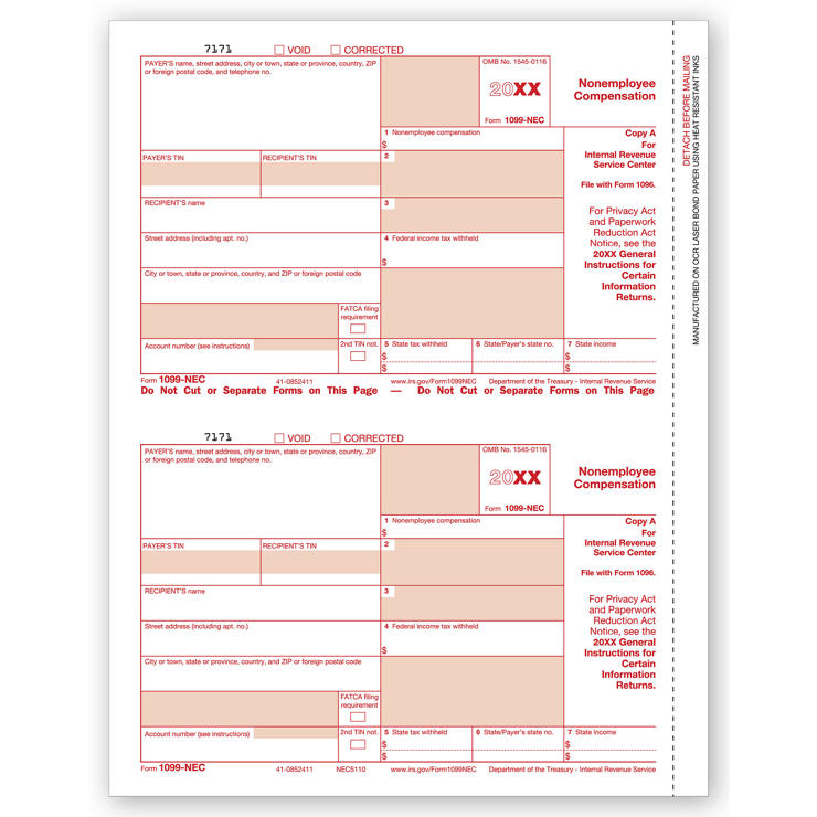 1099 NEC  FED Copy Cut Sheet(1,000 Forms/Carton)