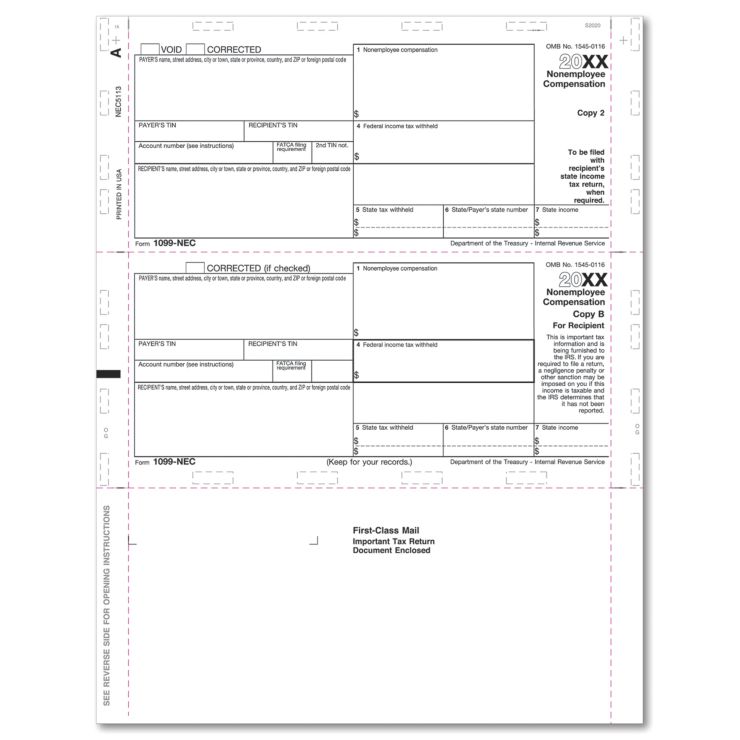 1099 NEC2UP HORIZ CP B&2 11"" Z FLD BULK